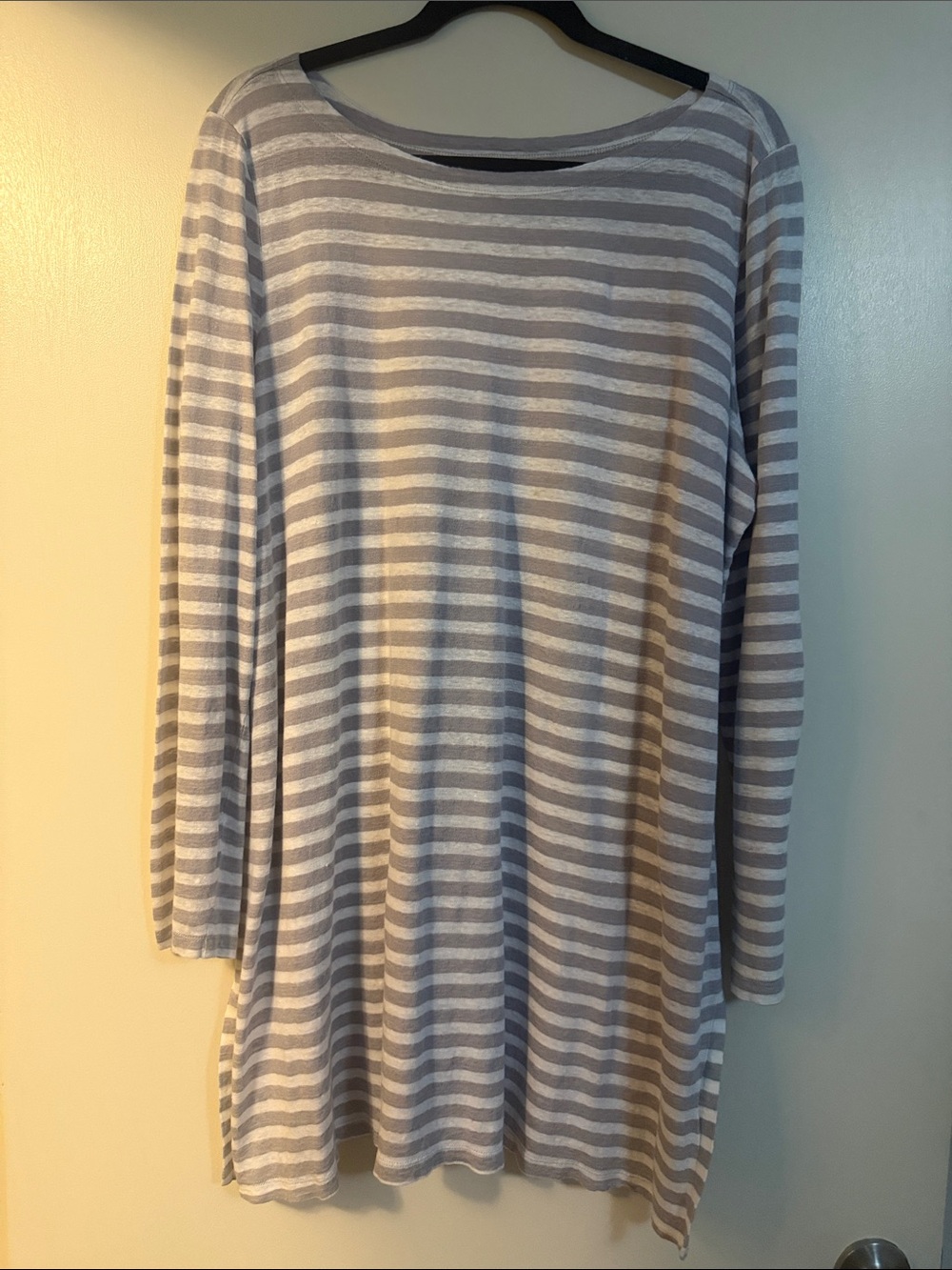 Eileen Fisher Gray and White Striped Long-Sleeve Tunic